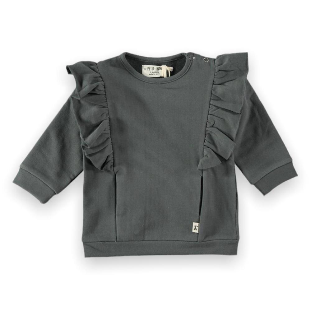 NEW PETIT INDI girl's frill sweatshirt dress in charcoal